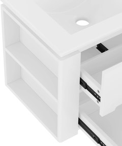 Dulap de baie suspendat cu iluminare LED cu senzor radar, două sertare și rafturi laterale, 61x46x50 cm, Alb