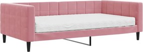 vidaXL Pat de zi cu saltea, roz, 100x200 cm, catifea
