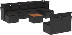 vidaXL Set canapele de grădină cu perne, 10 piese, negru, poliratan