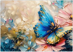 Tablou - Pictura de flori și fluturi (70x50 cm)