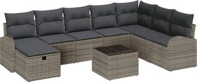 vidaXL Set de canapele pentru grădină cu pernă 9 pcs Gri Rattan poli