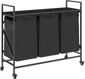 vidaXL Coș de rufe 3 compartimente cu roți stejar negru