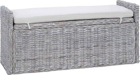 vidaXL Bancă cu spațiu de depozitare Alb spălat 110 x 40 x 50 cm Ratan