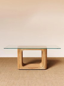 Masa dining, din rattan si blat de sticla, Glass