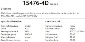 Plafoniera design modern HAGAR negru 15476-4D GL