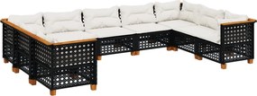 vidaXL Set mobilier de grădină cu perne, 9 piese, negru, poliratan