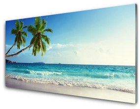 Panou sticla bucatarie Palm Trees Sea Beach Peisaj Brun Verde Gri Albastru