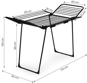 Uscător de rufe - 25 m suprafață de uscare, 4 aripi pliante, negru