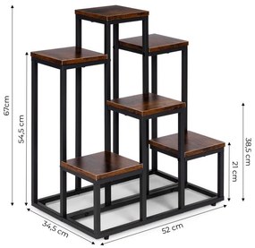 Suport pentru flori Loft - 6 rafturi, oțel negru și decor din lemn