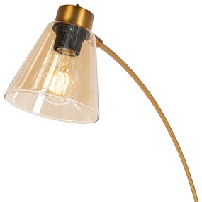 Lampa cu arc bronz cu marmura si sticla chihlimbar 3 lumini - Nina