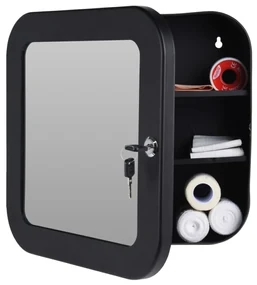 Dulap pentru Medicamente cu Oglindă și Închidere cu Cheie, 32x32x11.5 cm, Negru – Bathroom Solutions