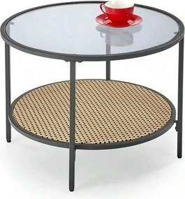 Masuta cafea DAKOTA, negru fumuriu/negru, ratan sintetic/otel, 60x60x4