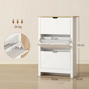 HOMCOM Dulap Slim pentru 18 Pantofi, 3 Sertare cu 2 Rafturi Reglabile Alb | Aosom Romania