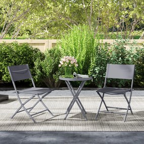 Outsunny Set de bistrou 3 piese pliabil din metal, 2 scaune și 1 masă rotundă, set de grădină exterior pentru 2 persoane, gri | Aosom Romania