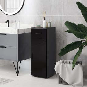 Kleankin Dulap de baie din PAL cu sertar și dulap pe 2 nivele reglabile, 30x30x82 cm, de culoare negru și gri închis | Aosom Romania
