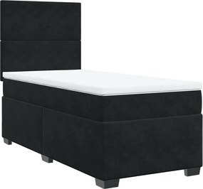 vidaXL Pat box spring cu saltea, negru, 90x200 cm, catifea