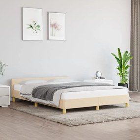 Cadru de pat cu tablie, crem, 140x190 cm, textil Crem, 140 x 190 cm