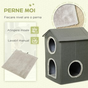 PawHut Ansamblu de Joacă Dublu Nivel pentru Pisici cu Perne Moi Lavabile, Centru de Activități, Bej | Aosom Romania
