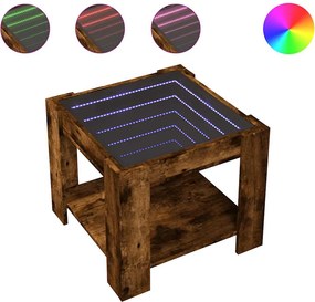 vidaXL Măsuță de cafea cu LED stejar fumuriu 53x53x45cm lemn prelucrat