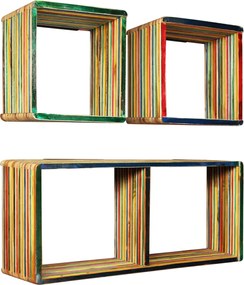 vidaXL Set rafturi de perete 3 buc. Tec masiv reciclat Multicolor