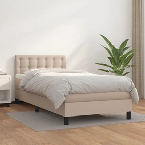 3141112 vidaXL Pat box spring cu saltea, cappuccino, 100x200cm piele ecologică