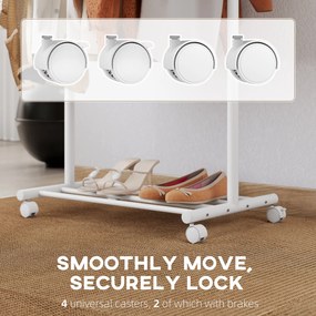 HOMCOM Cuier de Podea cu Roți, Stand de Haine cu 5 Cârlige și Raft Inferior pentru Încălțăminte, pentru Cameră, Intrare și Coridor, Alb | Aosom Romania