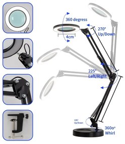 Lampă LED dimabilă de masă cu lupă Brilagi LED/12W/5V 3000/4200/6000K negru