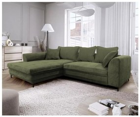 Colțar extensibil LAGOA, stânga, verde, cu spațiu de depozitare, în formă de L