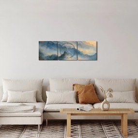 Tablou - Peisaj montan pictat (cu ceas) (90x30 cm)