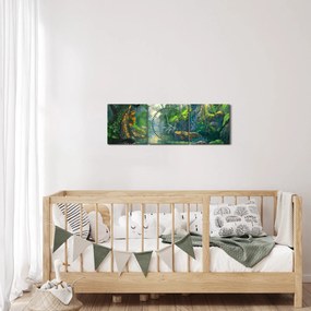 Tablou - Ilustrare pădure tropicală (cu ceas) (90x30 cm)