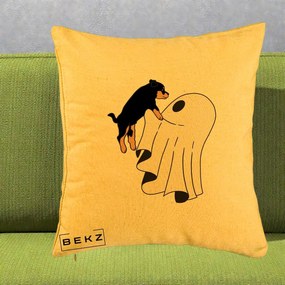 Perna Decorativa Caine Rottweiler Fantoma Halloween, 40x40 cm, Galben, Husa Detasabila, Perna Inclusa, BEKZ®