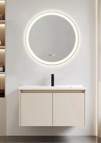 Oglindă baie, Multifuncțională, Iluminare LED Touch, Sistem Dezaburire, Ceas electronic încorporat, Indicator Temperatura, 60x60 cm