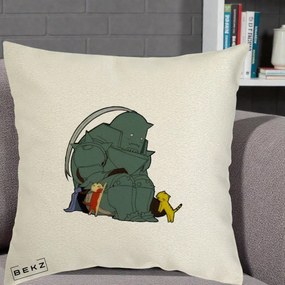 Perna Personalizata Fullmetal Alchemist Alphonse cu Pisici, 40x40 cm, Ecru, Husa Detasabila, Perna Inclusa, BEKZ®