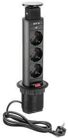 Priza turn incastrabila in blat, 3 prize schuko , cablu 1.5m, neagra, GTV