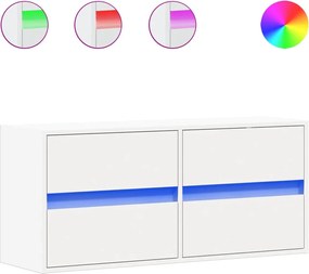vidaXL Comodă TV de perete cu lumini LED, alb, 100x31x45 cm