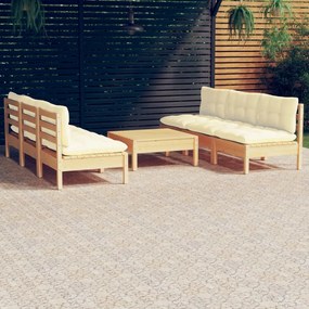 3096094 vidaXL Set mobilier grădină cu perne crem, 7 piese, lemn masiv de pin
