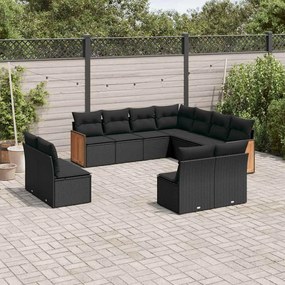 vidaXL Set canapele de grădină cu perne, 11 piese, negru, poliratan