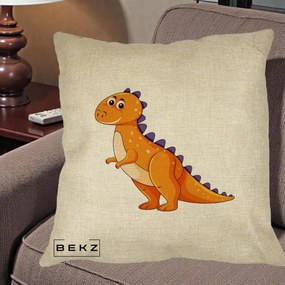 Perna Decorativa T-Rex Portocaliu, 40x40 cm, Crem, Husa Detasabila, Perna Inclusa, BEKZ®