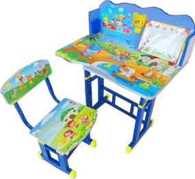 Birou copii din MDF cu jucarii interactive Novokids™ My little desk, dimensiuni 70X44X67, cadru metalic, masuta copii, Albastru