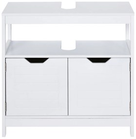 kleankin Dulap sub lavoar Cabinet de baie cu raft 2 uși depozitare Dispozitiv anti-răsturnare Rezistent la umiditate 60x30x60 cm Alb | Aosom Romania