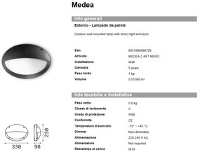 Aplica de perete exterior, dim.23x33cm, IP66, MEDEA-2 AP1 NERO