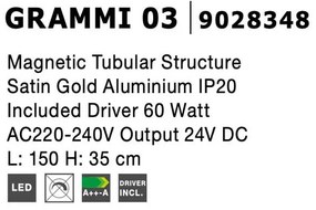 Sistem tubular magnetic-decorativ GRAMMI 03 H-35cm, auriu satinat