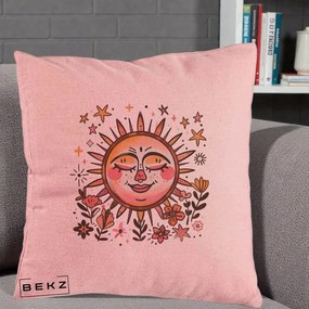 Perna Decorativa Soare Retro Boho Floral, 40x40 cm, Roz, Husa Detasabila, Perna Inclusa, BEKZ®