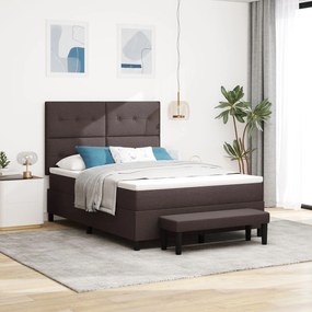 vidaXL Pat cu Arcuri cu Saltea &amp; Bancă Gri Întunecat 160x200 cm Țesătură
