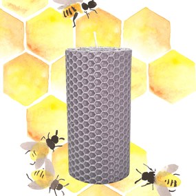 Lumanare Marturie  din Ceara de Albine naturala tip fagure colorat  Gri 10 cm, 3,5 cm