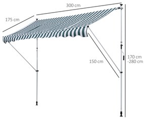 Outsunny Copertina cu Mecanism Telescopic din Metal, Protecție UV, Poliester, 300x150 cm | Aosom Romania