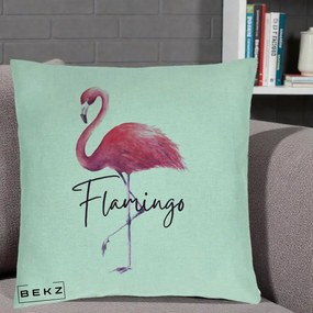 Perna Decorativa Flamingo Acuarela, 40x40 cm, Verde Menta, Husa Detasabila, Perna Inclusa, BEKZ®