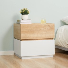 HOMCOM Bedside Table with 2 Stackable Drawers, Modern Nightstand, End Table for Bedroom, Living Room, Nature Wood and White | Aosom Romania