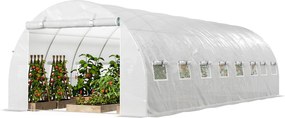 Outsunny Seră tunel de grădină 24 m² 8L x 3l x 2H m - 16 ferestre, ușă rulabilă cu fermoar, oțel galvanizat, prelată PE, Alb | Aosom Romania