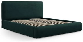 Pat matrimonial verde închis tapițat cu spațiu de depozitare cu somieră 160x200 cm Colonel – Cosmopolitan Design